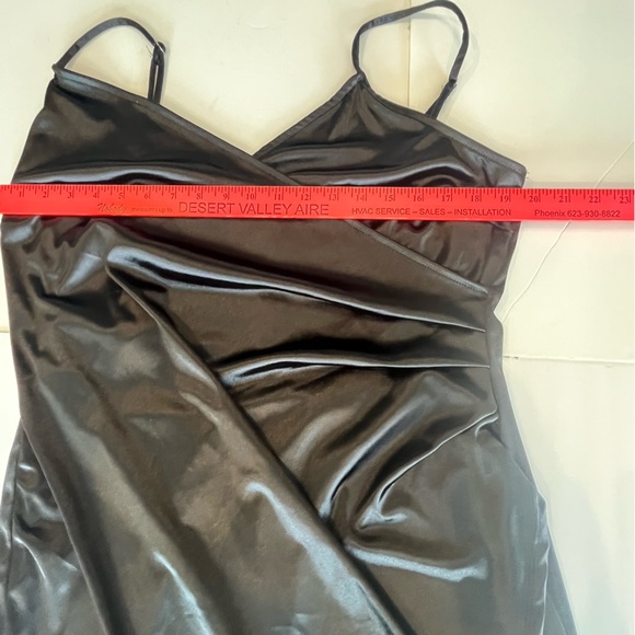 Iris Plus Size LBD Plus Size 3X Black Silk-Like Asymmetrical Spaghetti Straps - Picture 4 of 14